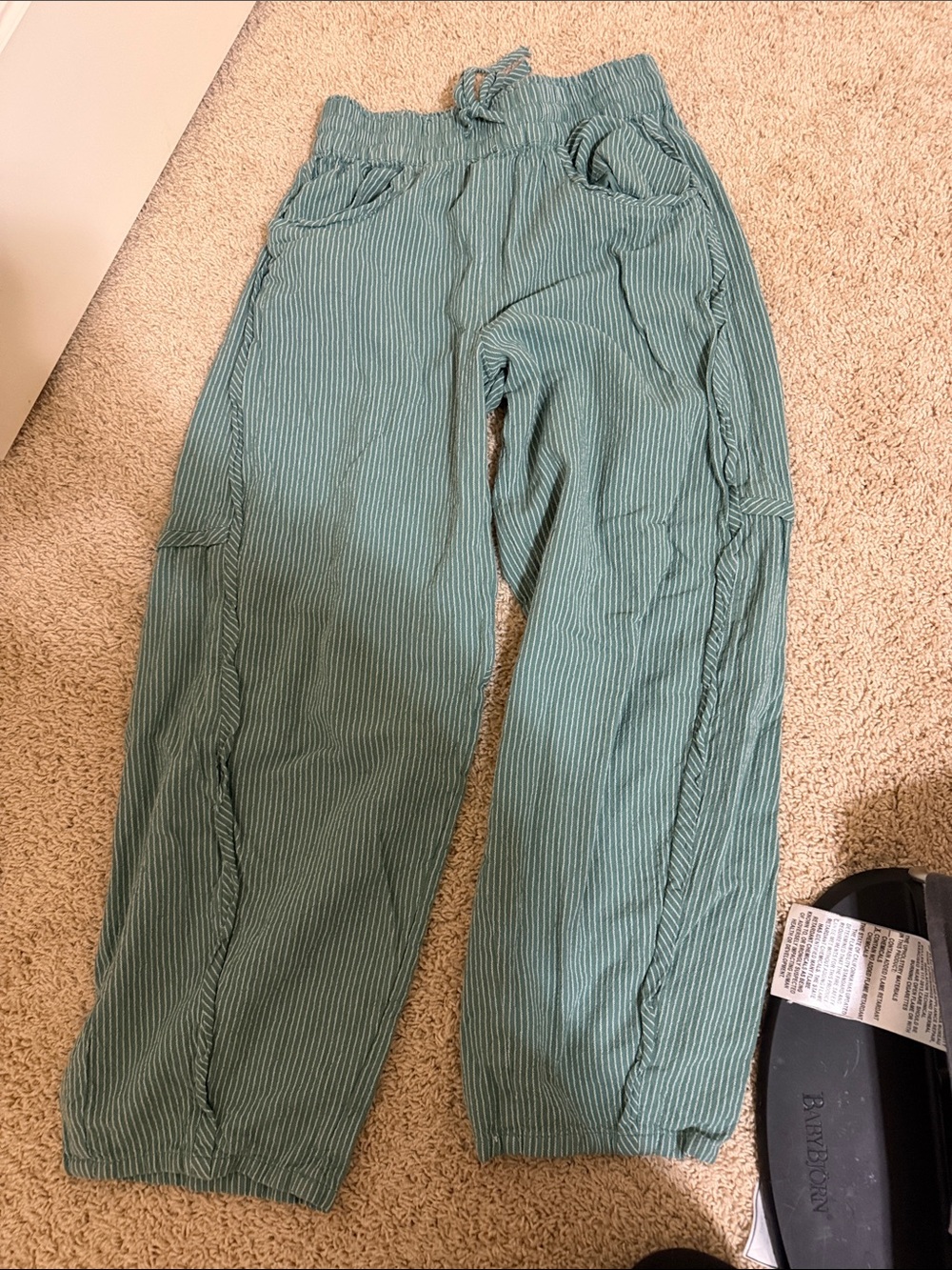 Free People green Stripe Drawstring something good barrel pants